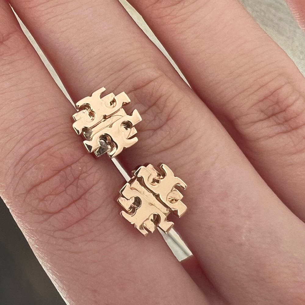 Gold Tory Burch Logo Stud Earrings
